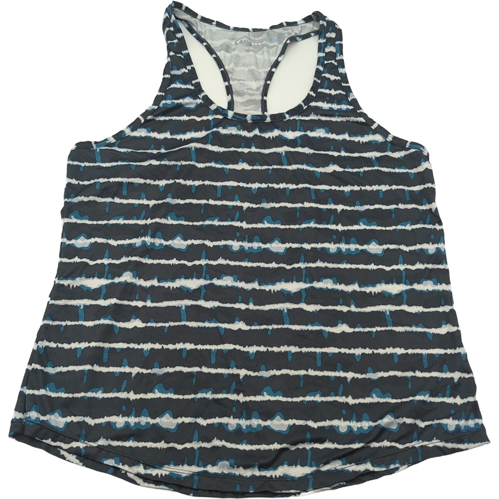 Zyia Active Racerback Tank Top Large Gray Blue Abstract Drip Stripe Mesh ZA3098